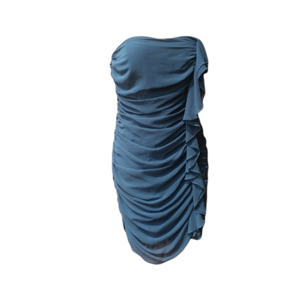 Top house Teal Ruffle Ruched Strapless cocktail